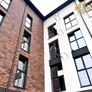 Facade with thermal panels Loft brick chili and plastering under bark beetle
